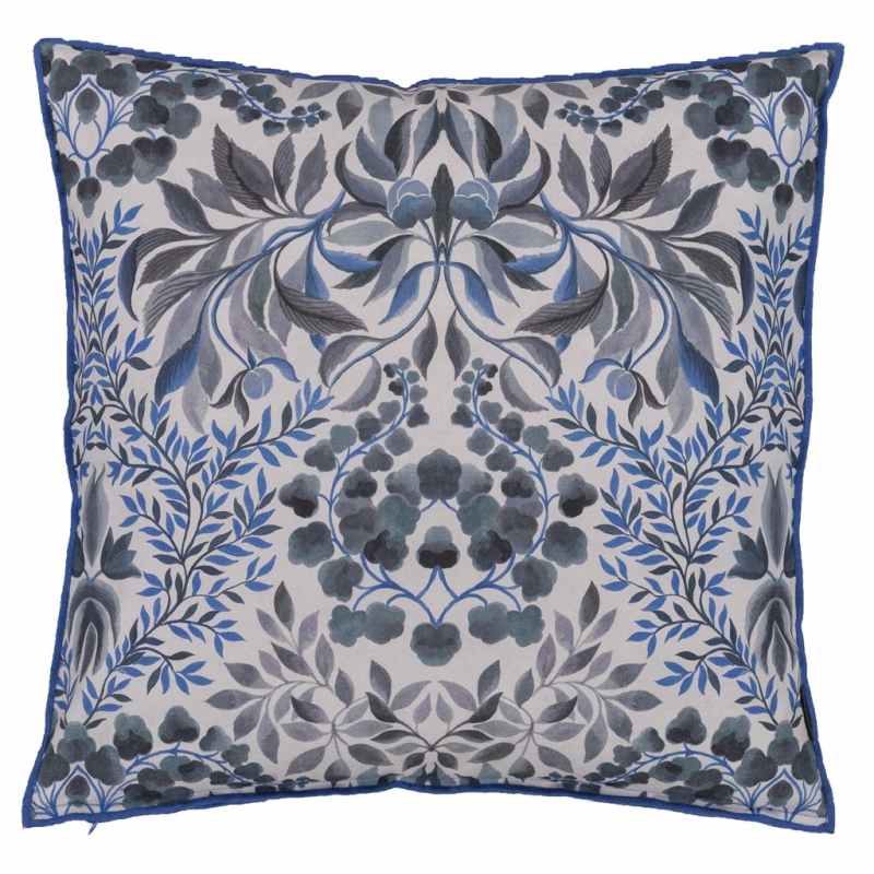 Ikebana Damask Cushion by Designers Guild in Slate Blue