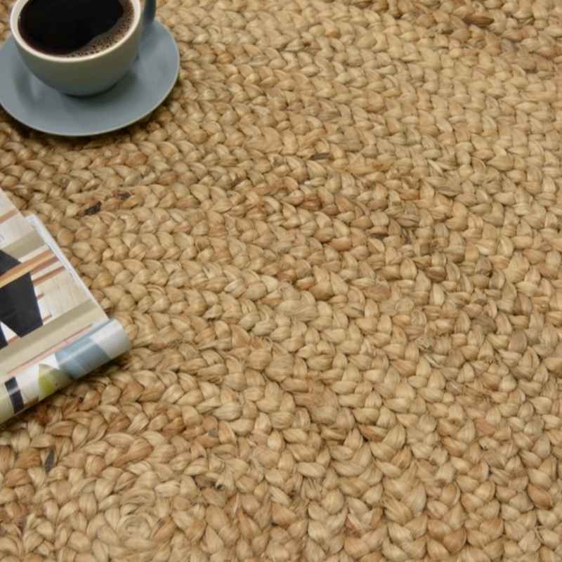 Indian Jute Modern Plain Circle Rugs in Natural