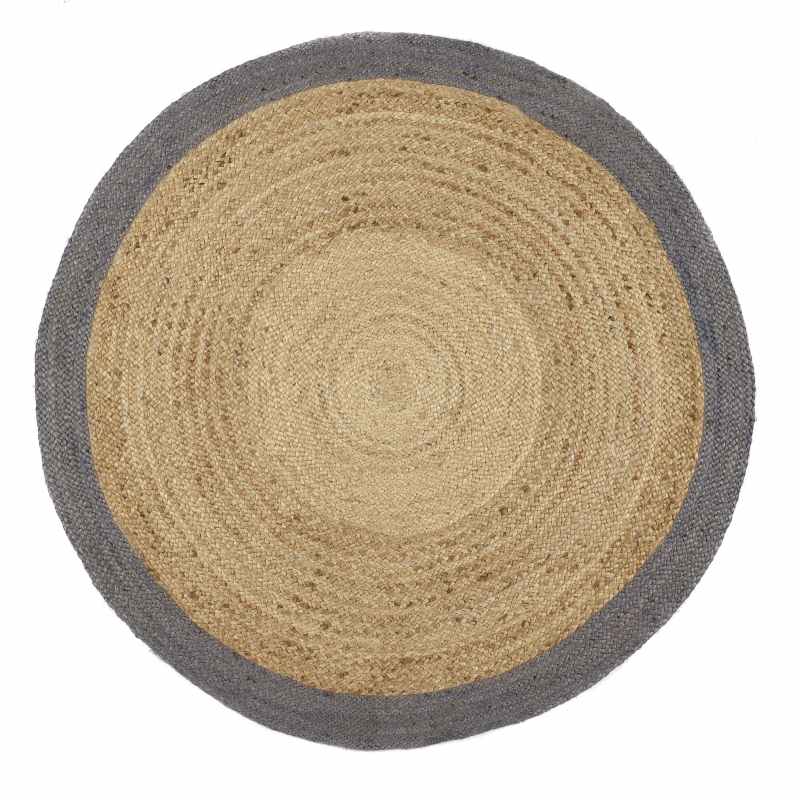 Jute Bordered Circle Rugs in Grey