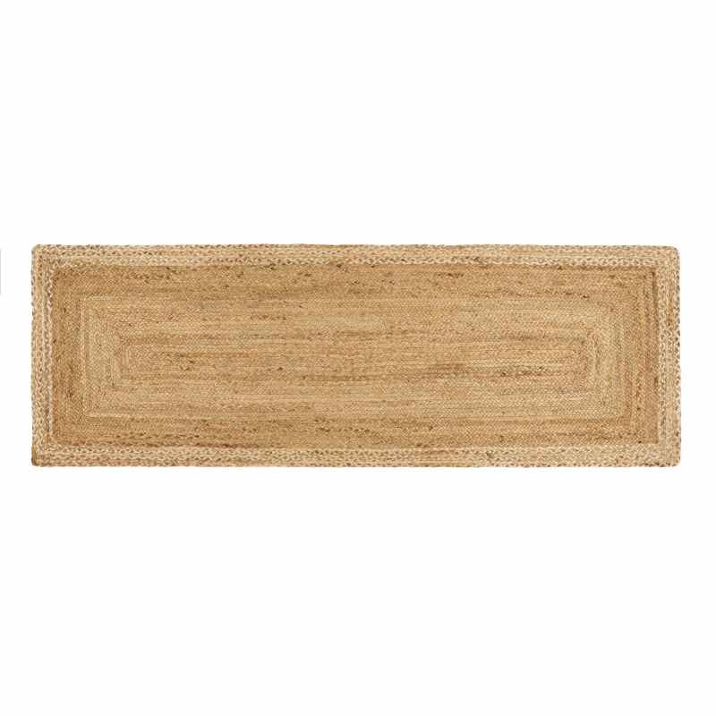 Jute Bordered Natural Plain Runner Rugs in Natural White