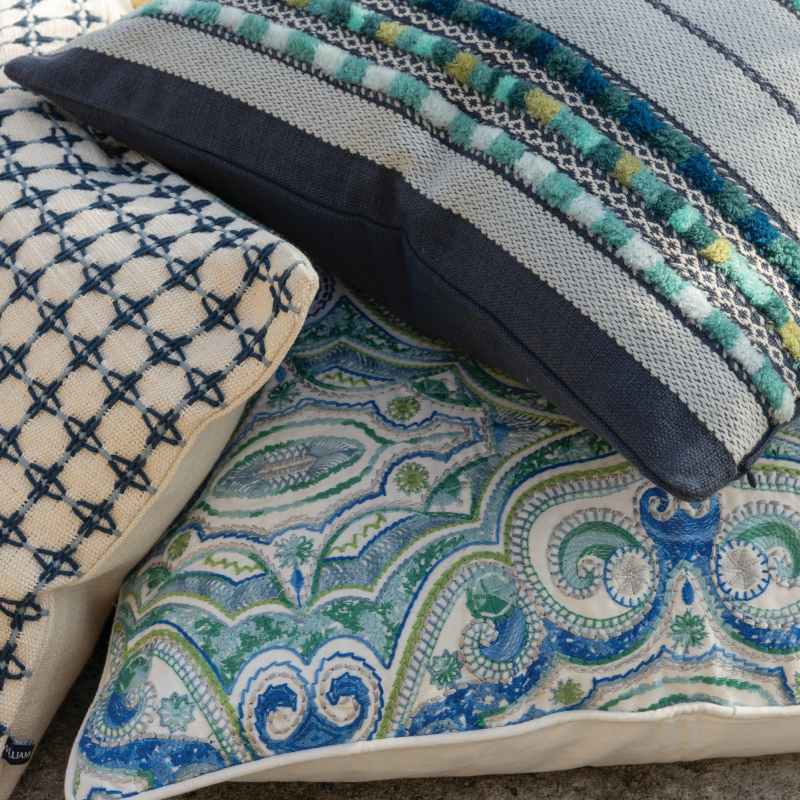 Kalan Embroidered Cushion by William Yeoward in Ocean Blue