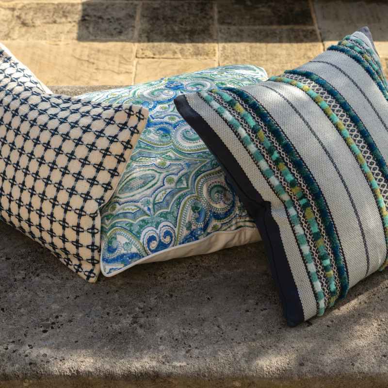 Kalan Embroidered Cushion by William Yeoward in Ocean Blue