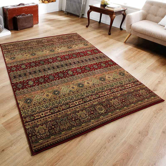Kendra 135R Traditional Persian Stripe Rugs in Red