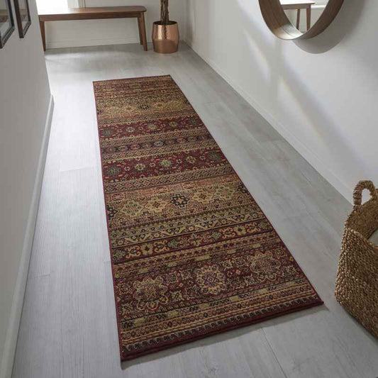 Kendra 135R Traditional Persian Stripe Hallway Runner Rug in Red