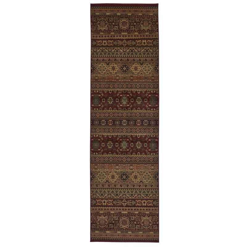 Kendra 135R Traditional Persian Stripe Hallway Runner Rug in Red