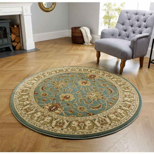 Kendra Traditional Round Circle Rug 45 L in Aqua