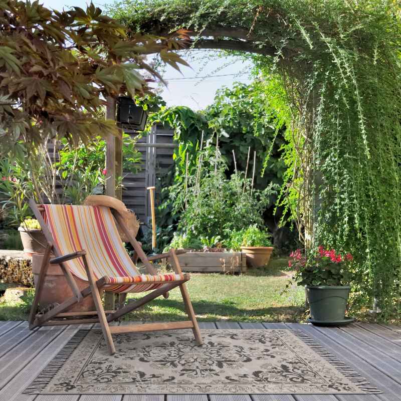 Kew Persian Floral Indoor Outdoor Rugs in Grey