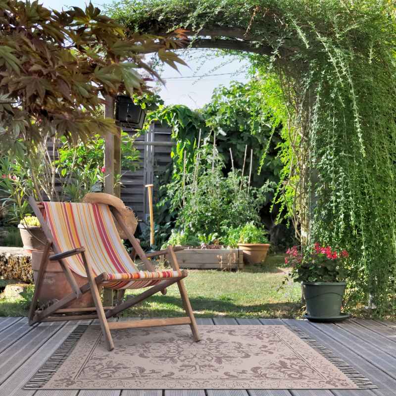 Kew Persian Floral Indoor Outdoor Rugs in Mauve Purple