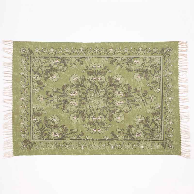 Kew Persian Floral Indoor Outdoor Rugs in Olive Green