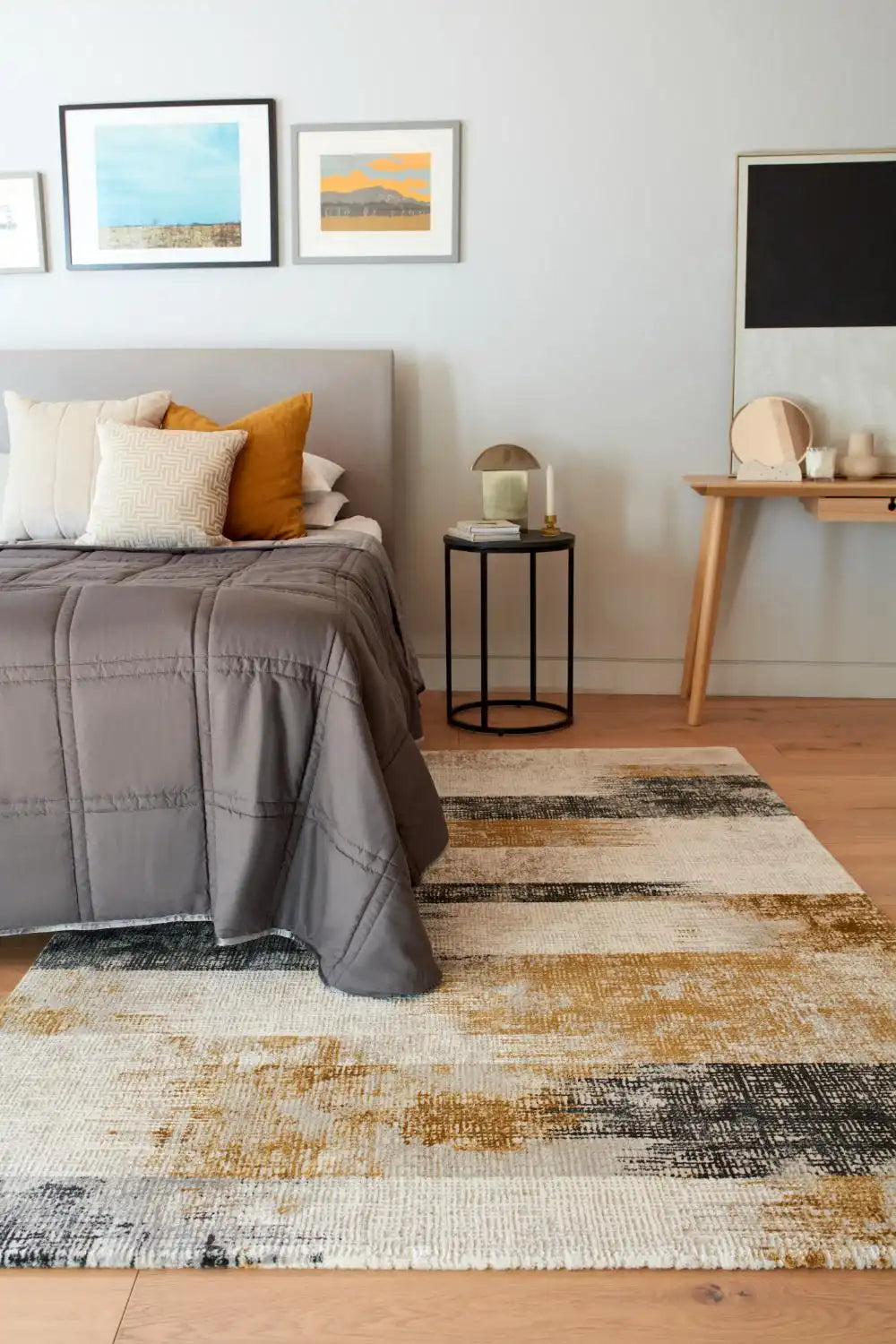 Asiatic kuza lines gold Grey, Yellow, Multicoloured Living Room Rug.