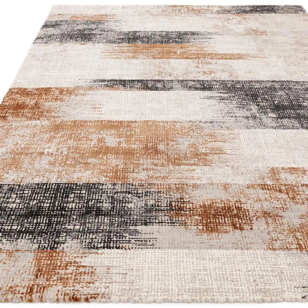 Asiatic kuza lines terracotta Grey, Multicoloured, Orange Living Room Rug.