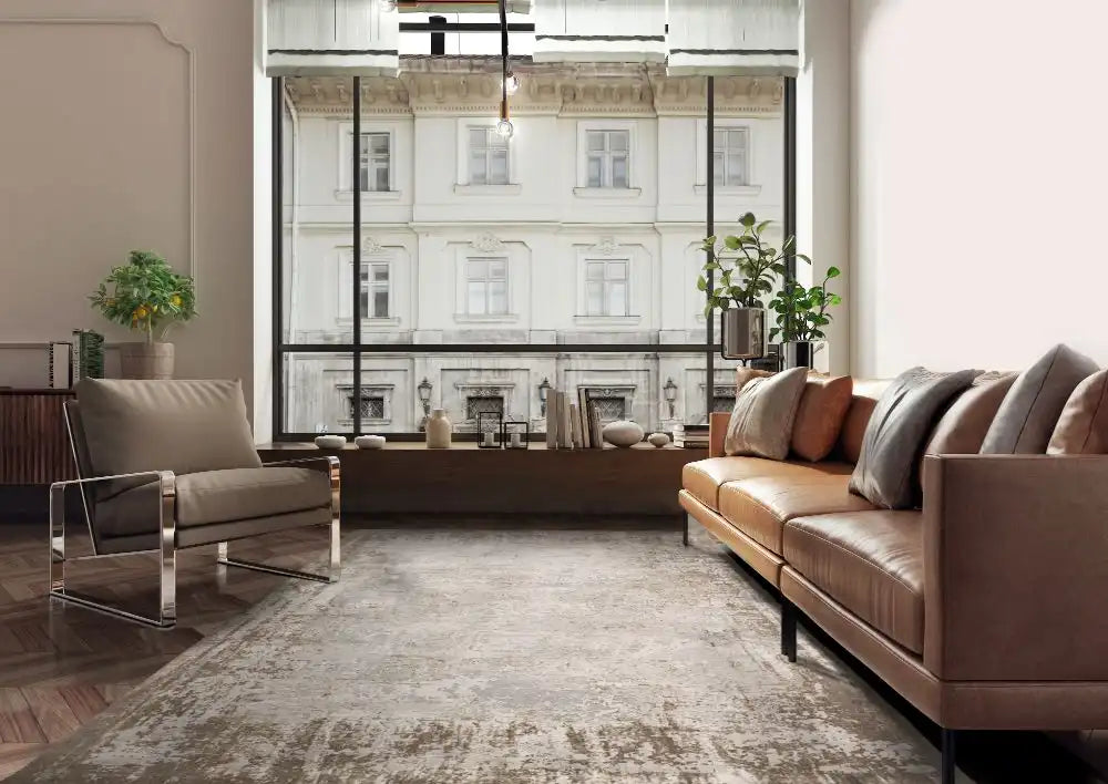 Asiatic kuza border beige Beige Living Room Rug.