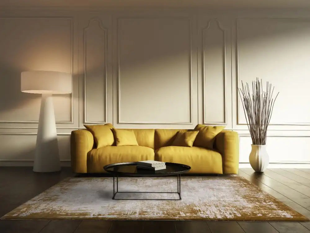 Asiatic kuza border gold Yellow Living Room Rug.