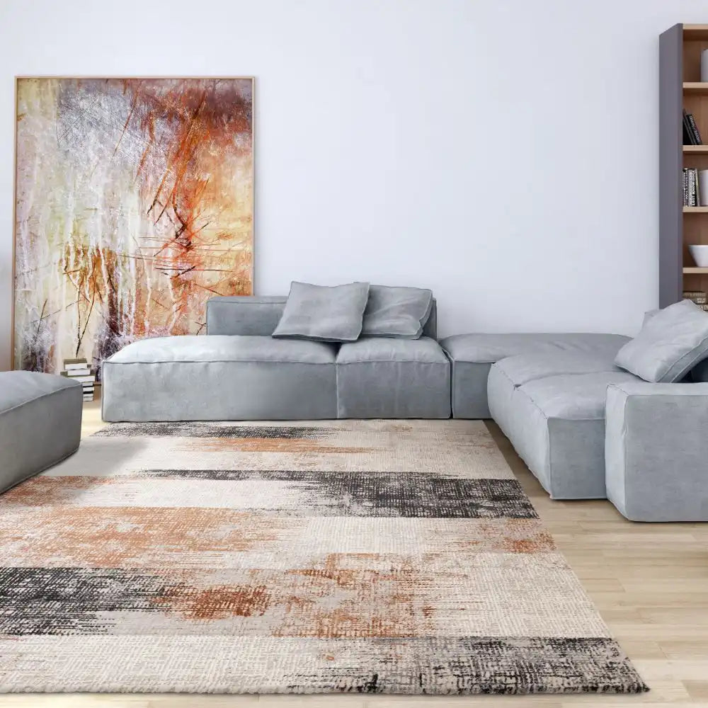 Asiatic kuza lines terracotta Grey, Multicoloured, Orange Living Room Rug.