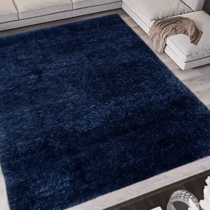Lagom Modern Plain Shaggy Rugs in Navy Blue