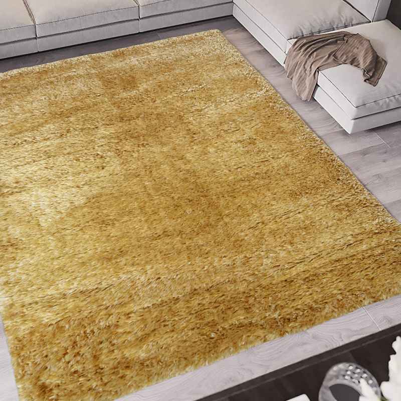 Lagom Modern Plain Shaggy Rugs in Ochre Yellow