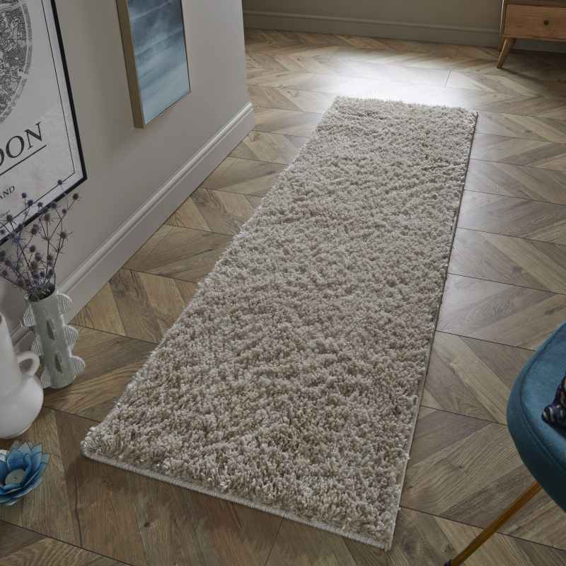 Larissa Washable Plain Shaggy Runner Rug in Stone Grey