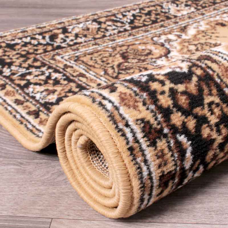 Traditional Poly Lancashire Medallion Border Rugs in Berber