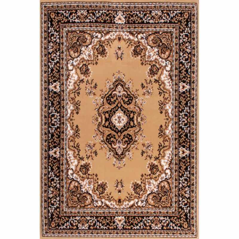 Traditional Poly Lancashire Medallion Border Rugs in Berber