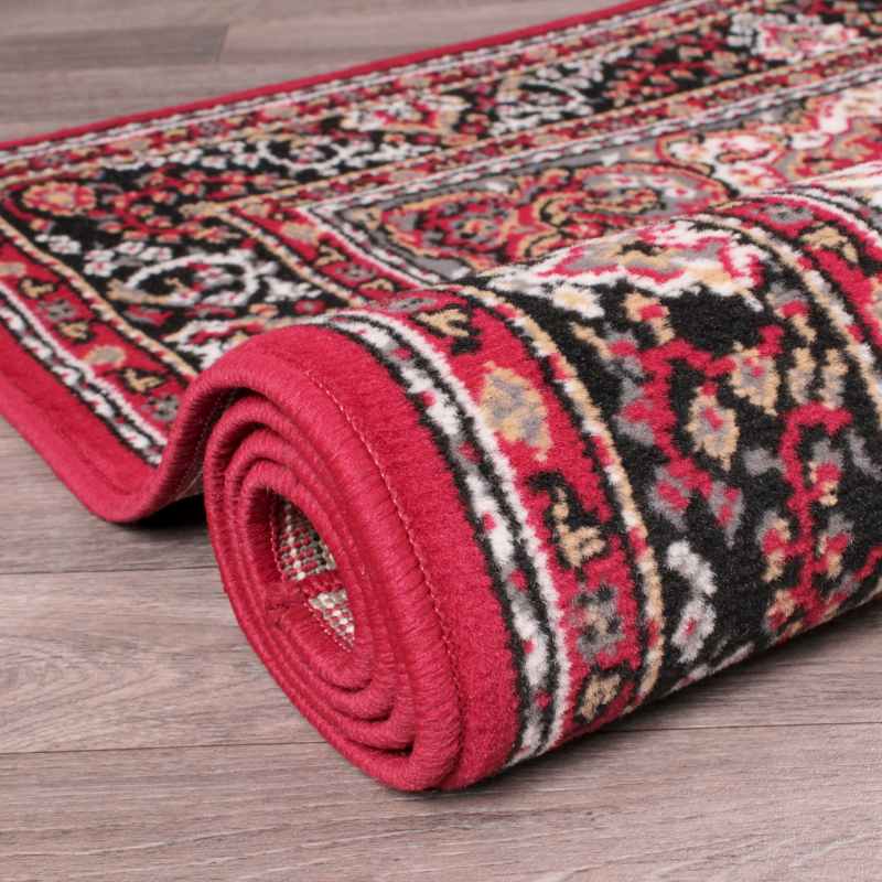 Traditional Poly Lancashire Medallion Border Rugs in Red