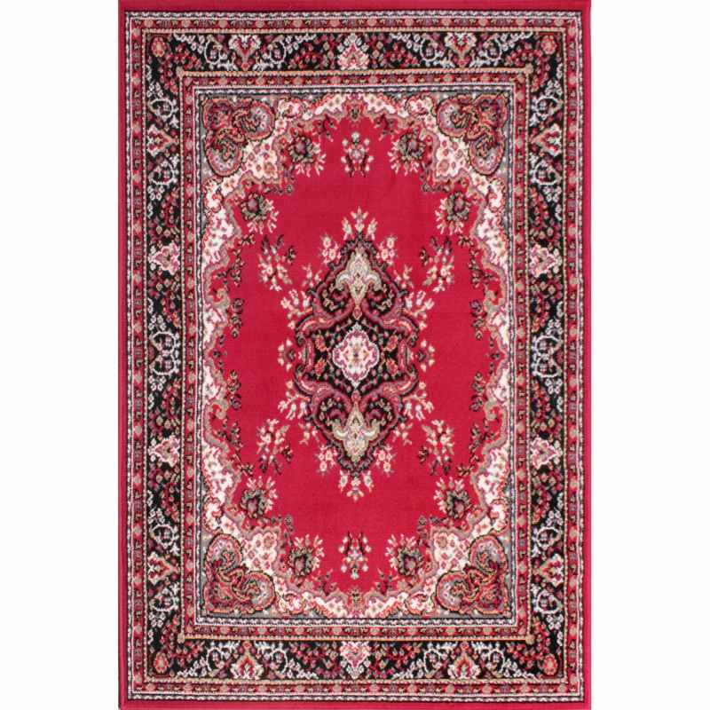 Traditional Poly Lancashire Medallion Border Rugs in Red