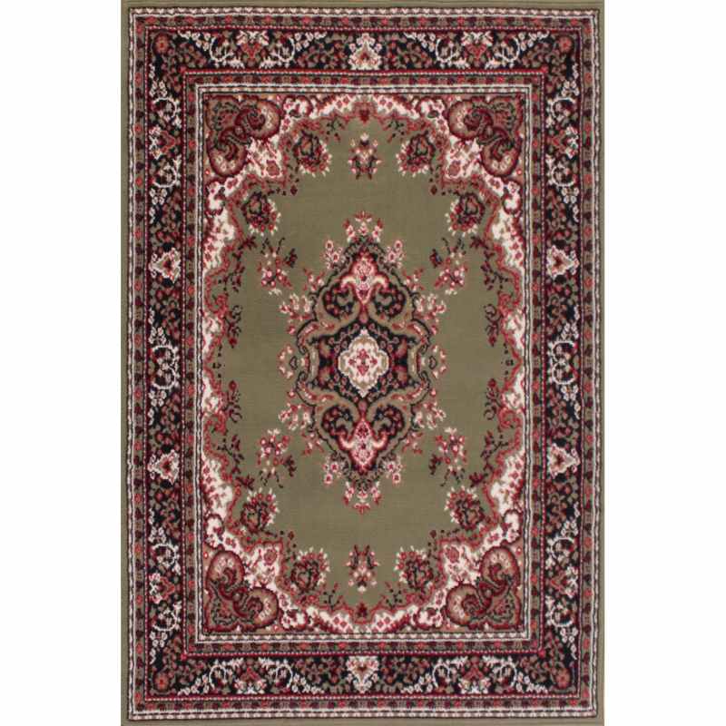 Traditional Poly Lancashire Medallion Border Rugs in Green