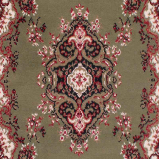 Traditional Poly Lancashire Medallion Border Circle Rugs in Green