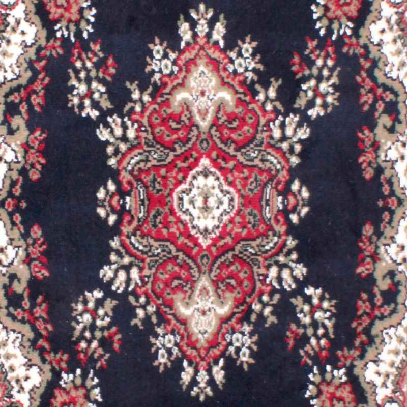 Traditional Poly Lancashire Medallion Border Circle Rugs in Navy Blue