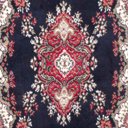 Traditional Poly Lancashire Medallion Border Circle Rugs in Navy Blue