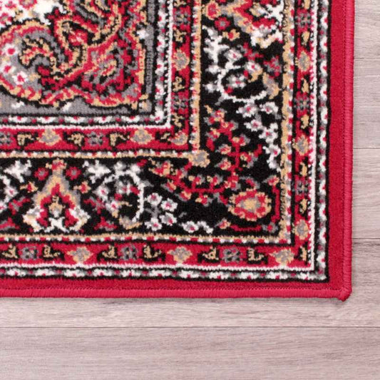 Traditional Poly Lancashire Medallion Border Runner Rugs in Red