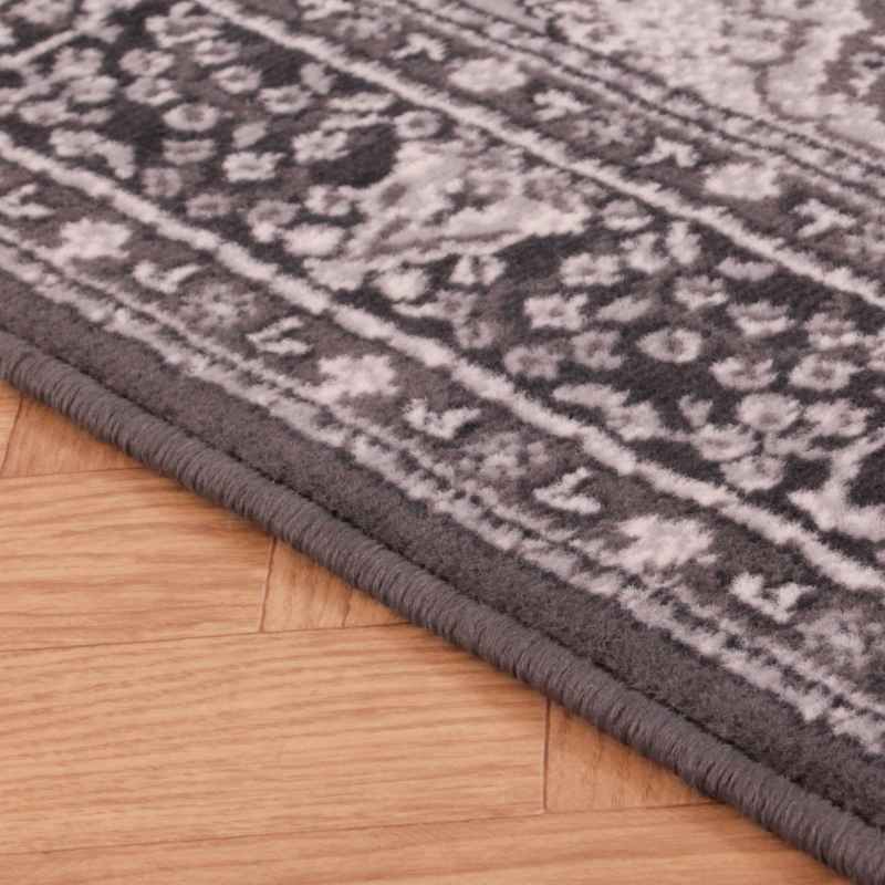 Traditional Poly Lancashire Medallion Border Runner Rugs in Dark grey