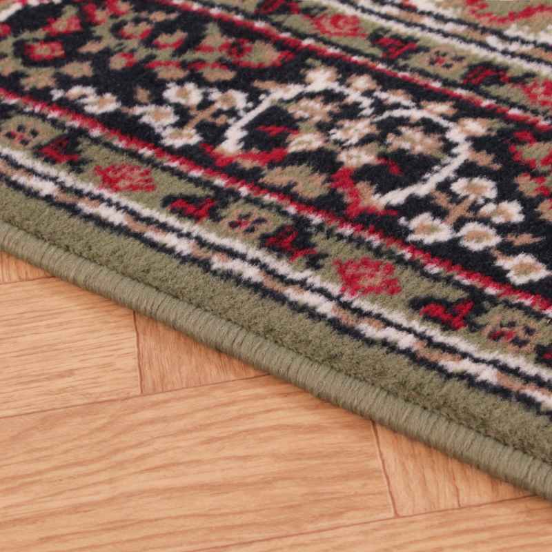 Traditional Poly Lancashire Medallion Border Runner Rugs in Green