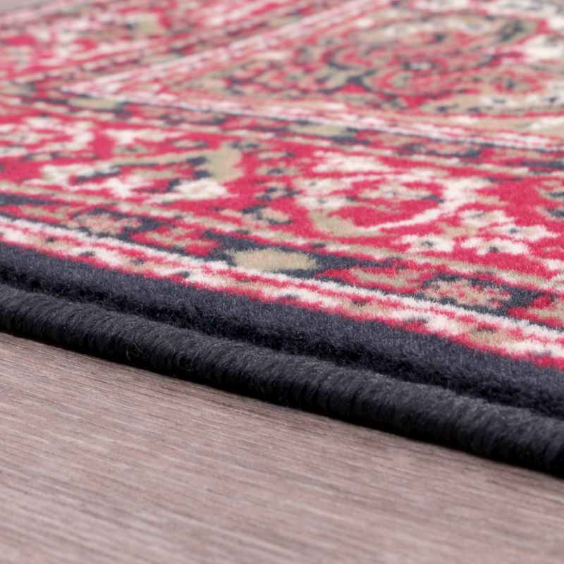 Traditional Poly Lancashire Medallion Border Runner Rugs in Navy Blue