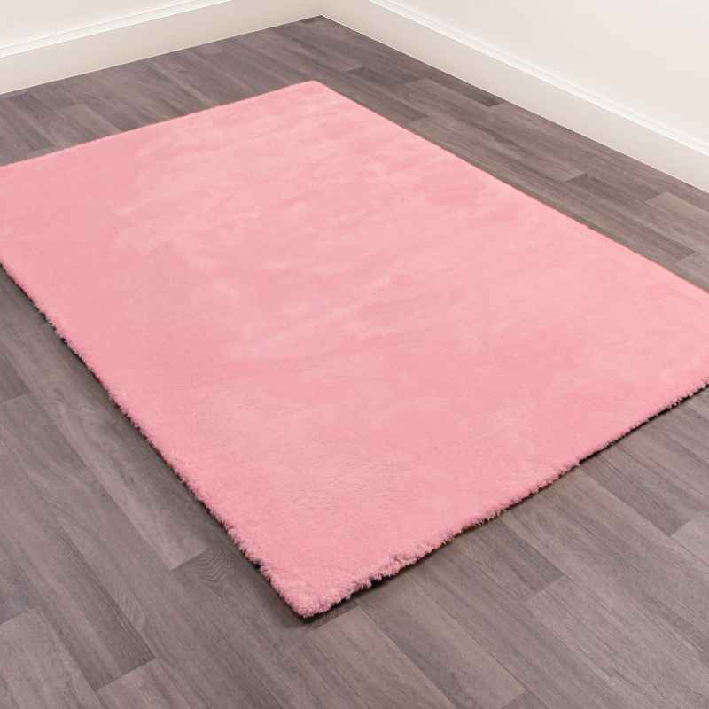 Lulu Modern Plain Shaggy Rugs in Blush Pink