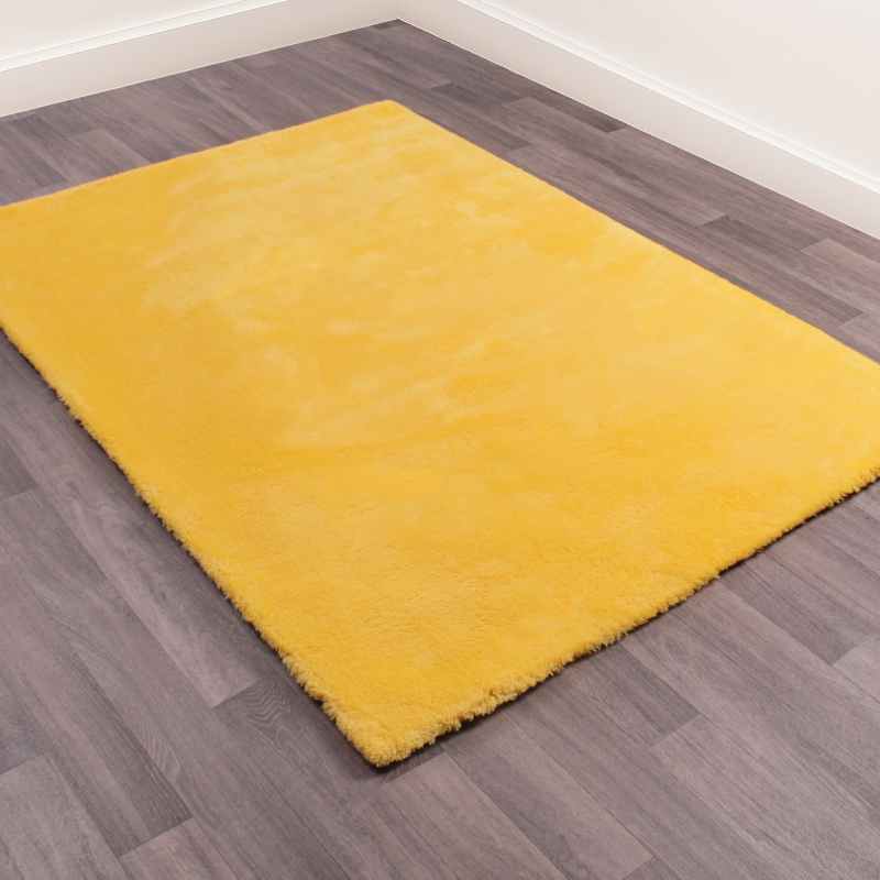 Lulu Modern Plain Shaggy Rugs in Gold Yellow