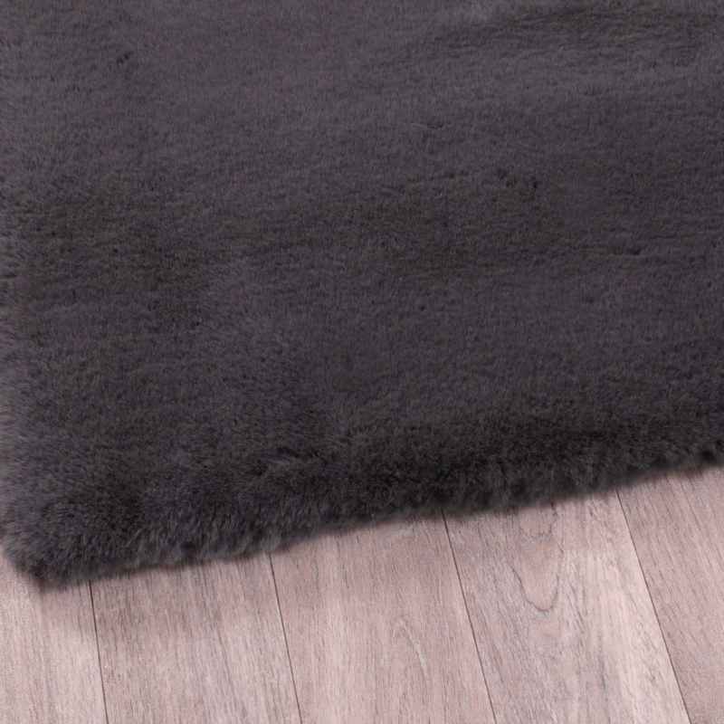 Luxe Faux Fur Modern Plain Rug in Charcoal Grey