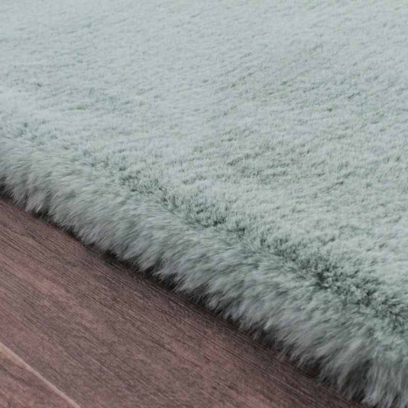 Luxe Faux Fur Modern Plain Rug in Duck Egg Blue