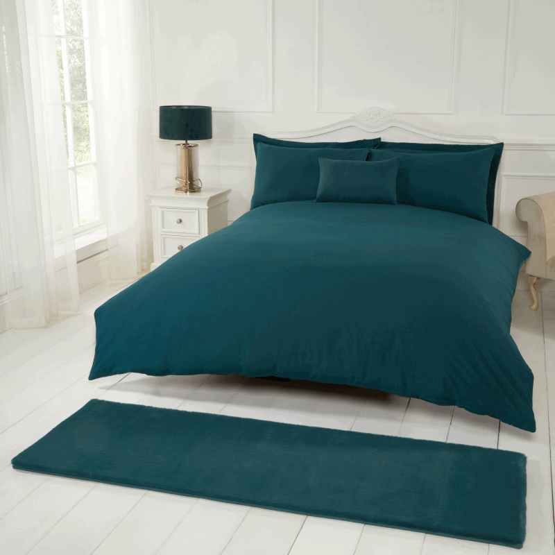 Luxe Faux Fur Modern Plain Rug in Forest Green
