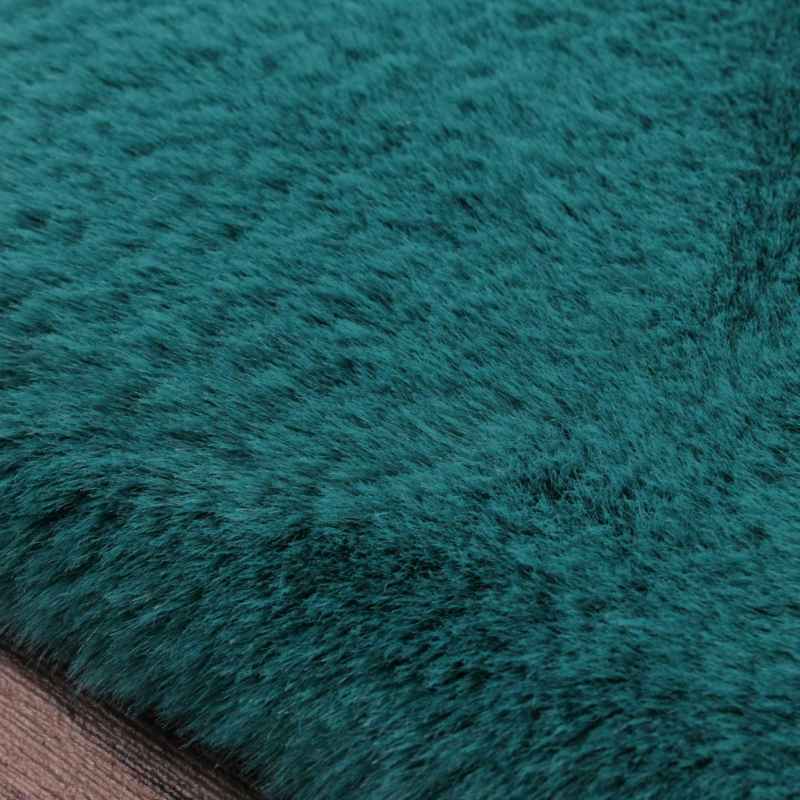 Luxe Faux Fur Modern Plain Rug in Teal Blue