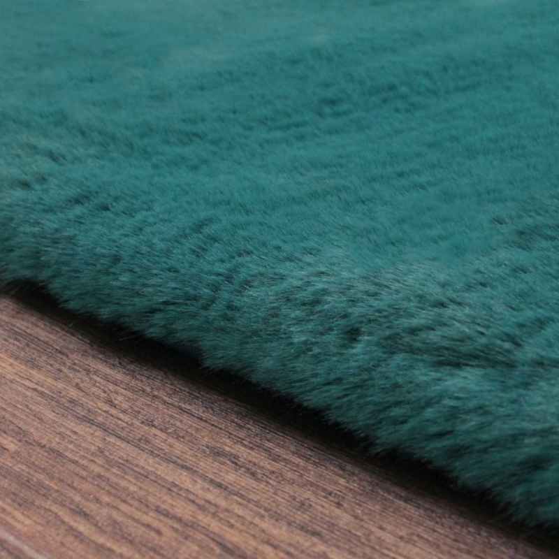 Luxe Faux Fur Modern Plain Rug in Teal Blue