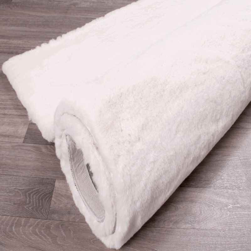 Luxe Faux Fur Modern Plain Runner Rug in Ivory White