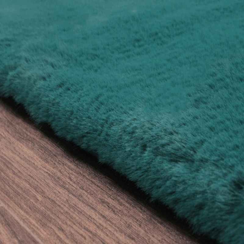 Luxe Faux Fur Modern Plain Runner Rug in Teal Blue
