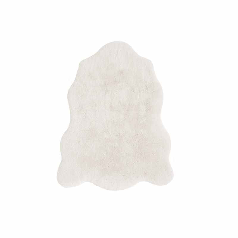 Luxury Faux Fur Plain Modern Shaped Rug 2 in Ivory White