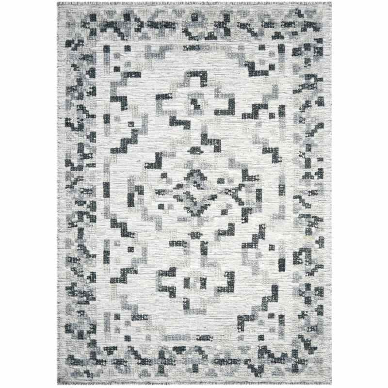 Manika 03 Traditional Border Textured Rugs in Grey