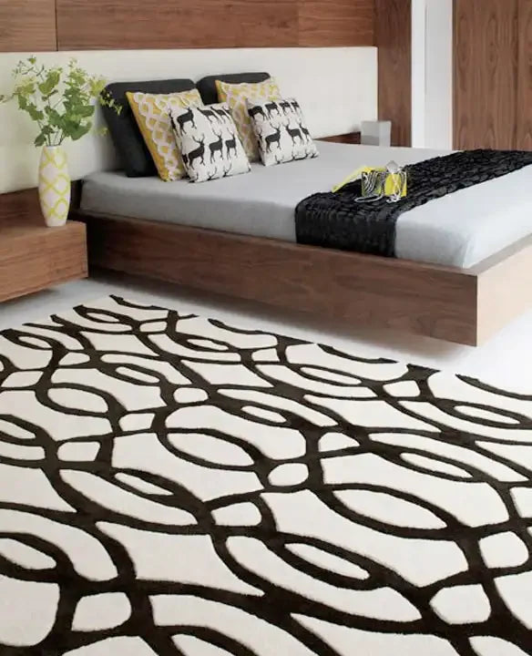 Asiatic wire matrix max35 white Black, Ivory Living Room Wool Rug.