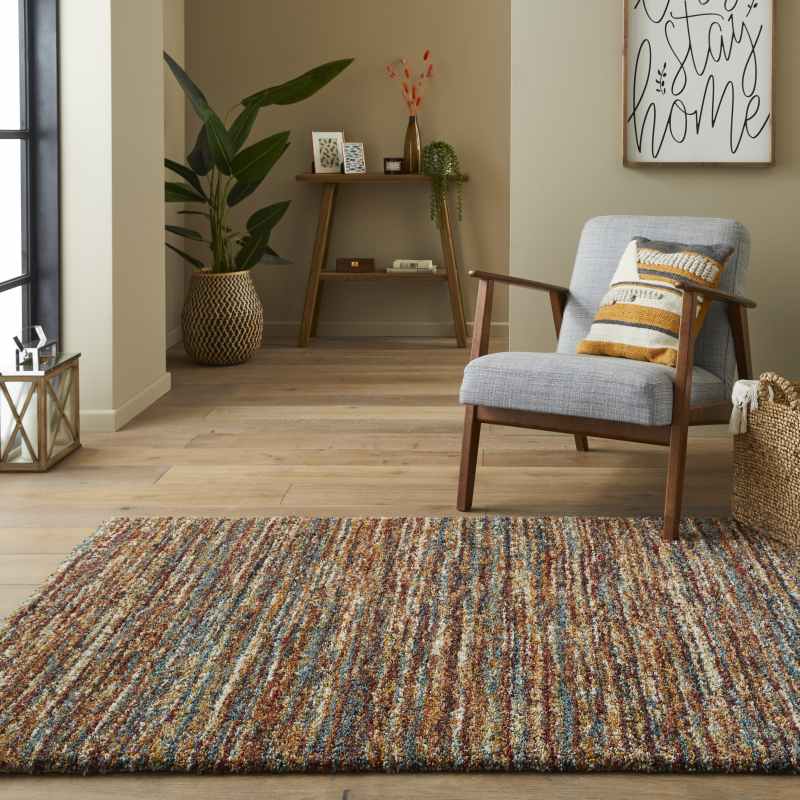 Mehari 23067 2959 Abstract Shaggy Rugs in Rust Multi