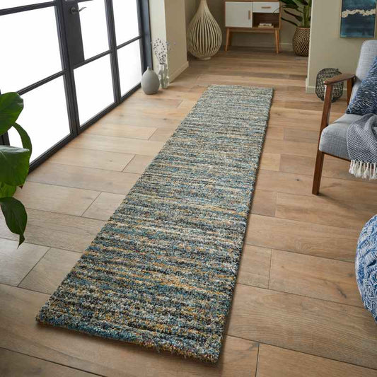 Mehari 23067 5949 Abstract Shaggy Runner Rugs in Blue