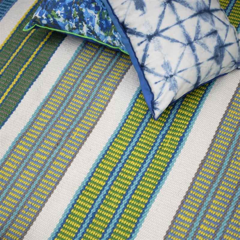 Mahakam Stripe Indoor Outdoor Rug by Designers Guild in Cobalt Blue