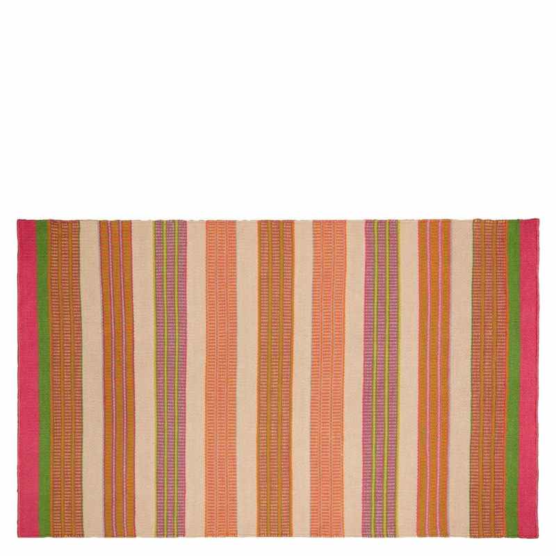 Mahakam Stripe Indoor Outdoor Rug by Designers Guild in Coral Pink