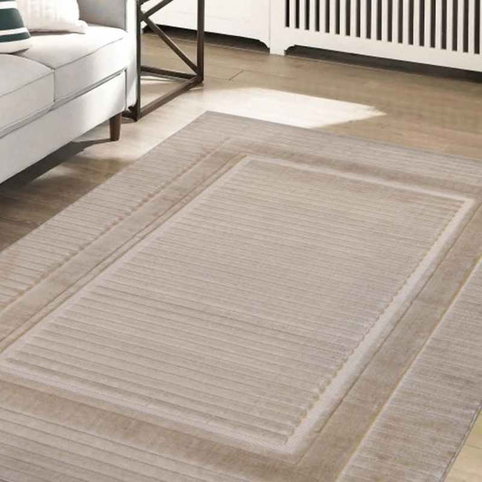 Malmo Border Textured Carved Indoor Outdoor Rugs in Natural